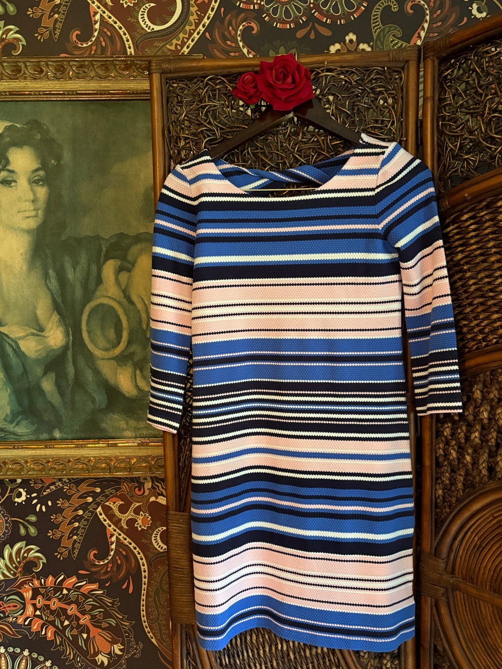 Lilly Pulitzer Stripe Knit Shift Dress XXS Blue Pink Coastal Preppy